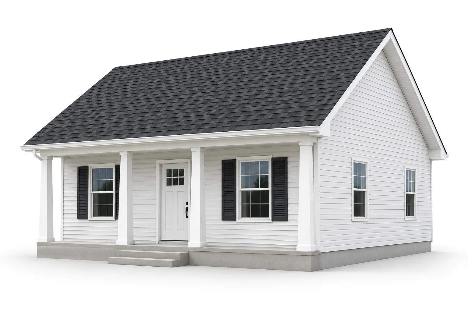 Concept illustration of a simple house with a sloping asphalt roof